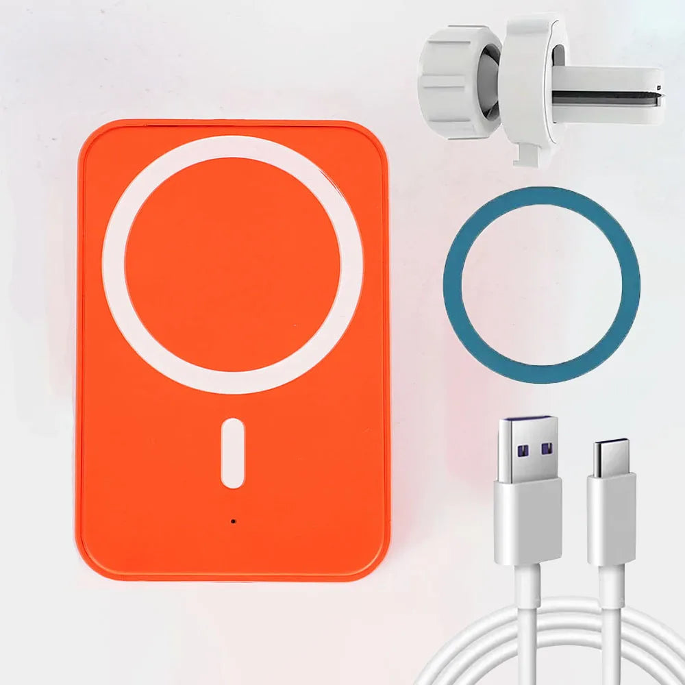 Magnetic Wireless Car Charger for iPhone 12-17 | Qi Certified Fast Charge Orange with cable Tidesmit