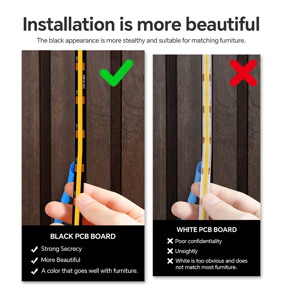 Touch Dimmer COB LED Strip Light, No Hole Install, Penetrate Wood/Glass Control, 12V Warm/Neutral White, for Acoustic Wall Panel