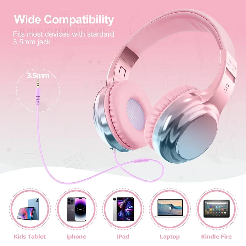 Kids Headphones Wired for School 85/94dB Volume Limiter Foldable Stereo Sound Headset with Mic for Kids Girls Learning Tablet PC Tidesmit