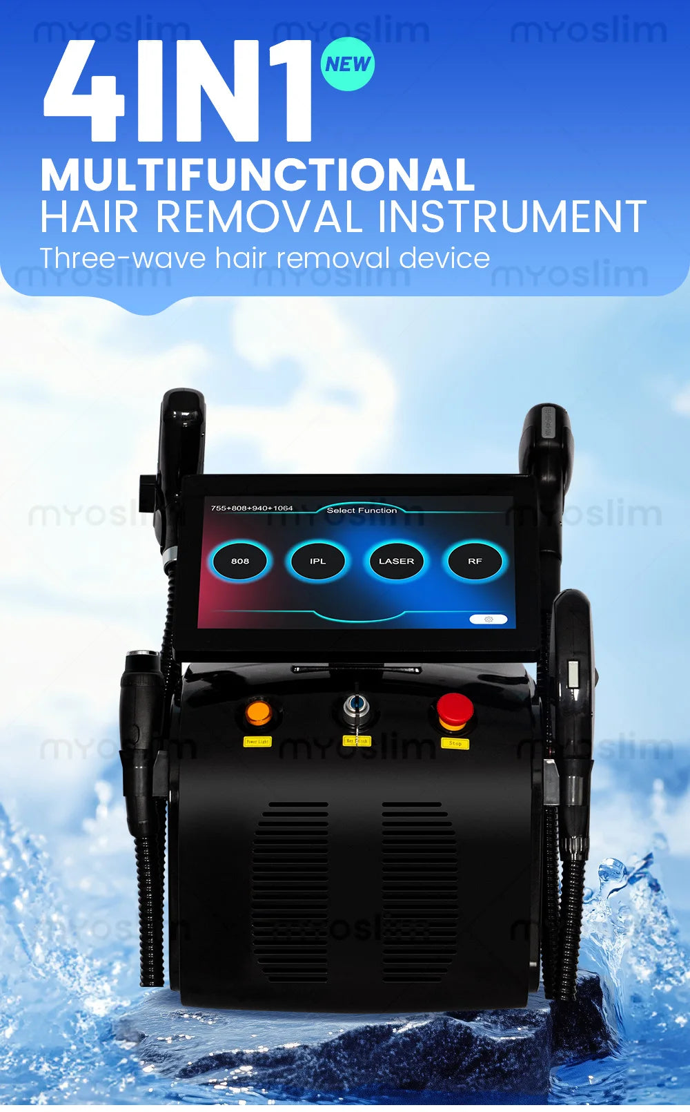 Tidesmit 4in1 Ice Platinum Laser Hair Removal Machine featuring 755, 808, 940, and 1064nm painless ND:YAG technology