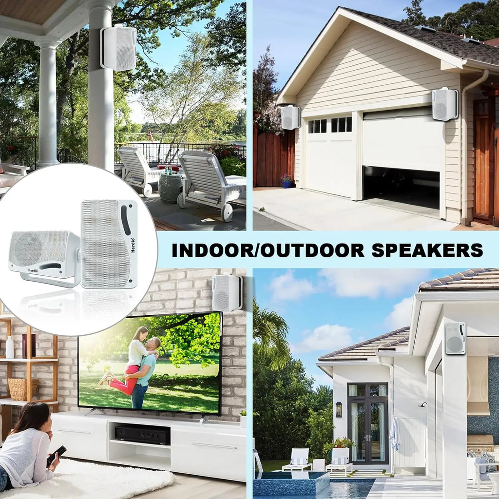 Herdio 3.5inch Outdoor Speaker 200W Waterproof Wall Mount Speakers HiFi Passive Wired 3 Way Premium Mountable Speake Black