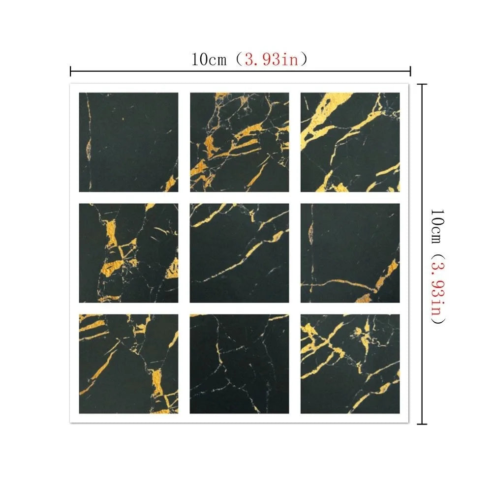 Set of self-adhesive 3D mosaic tile wall stickers in dark green with gold veining