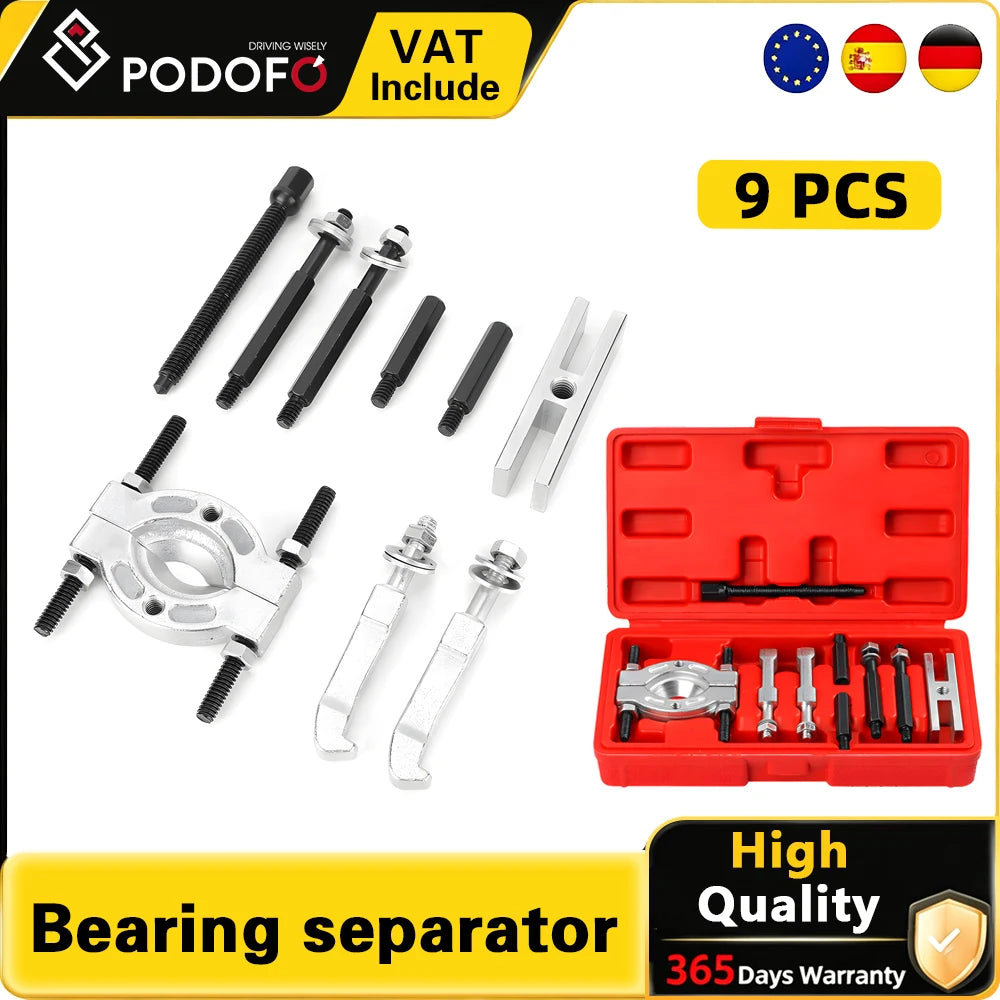 Podofo 9Pcs Bearing Puller Set Mini Bearing Separator 2 Jaw Remover Tool Kit Splitter With Extension Rods Forcing Screw For Car Wheel Hub Axle Pinion Gear Pulley Removal