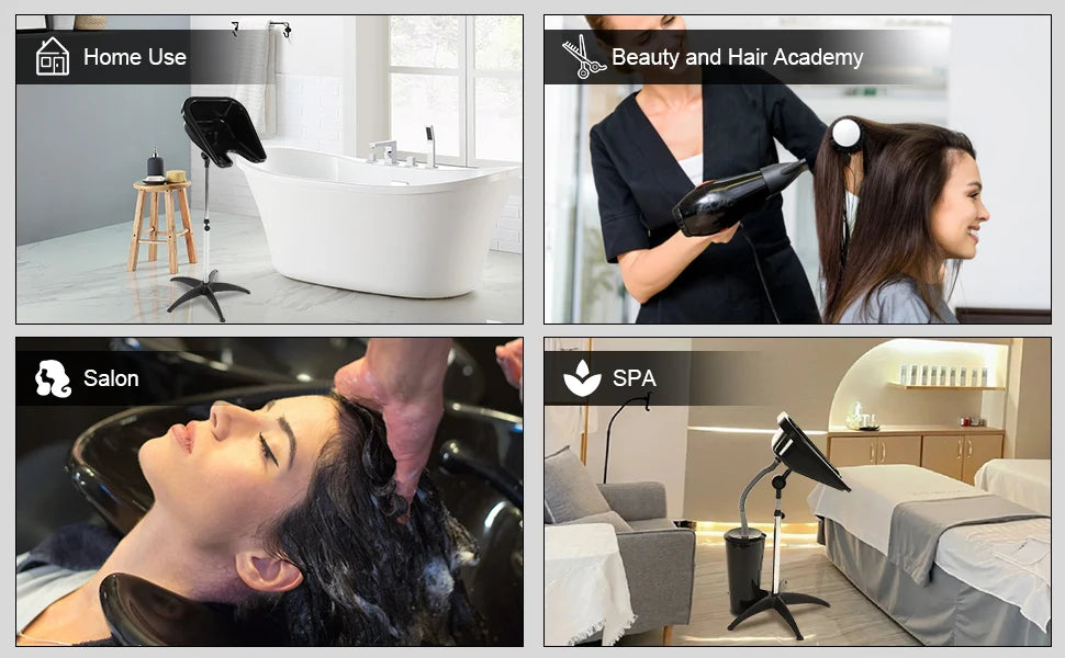 Portable Barber Shampoo Bowl with Adjustable Chair - Black Basin Sink Massage Chairs Tidesmit