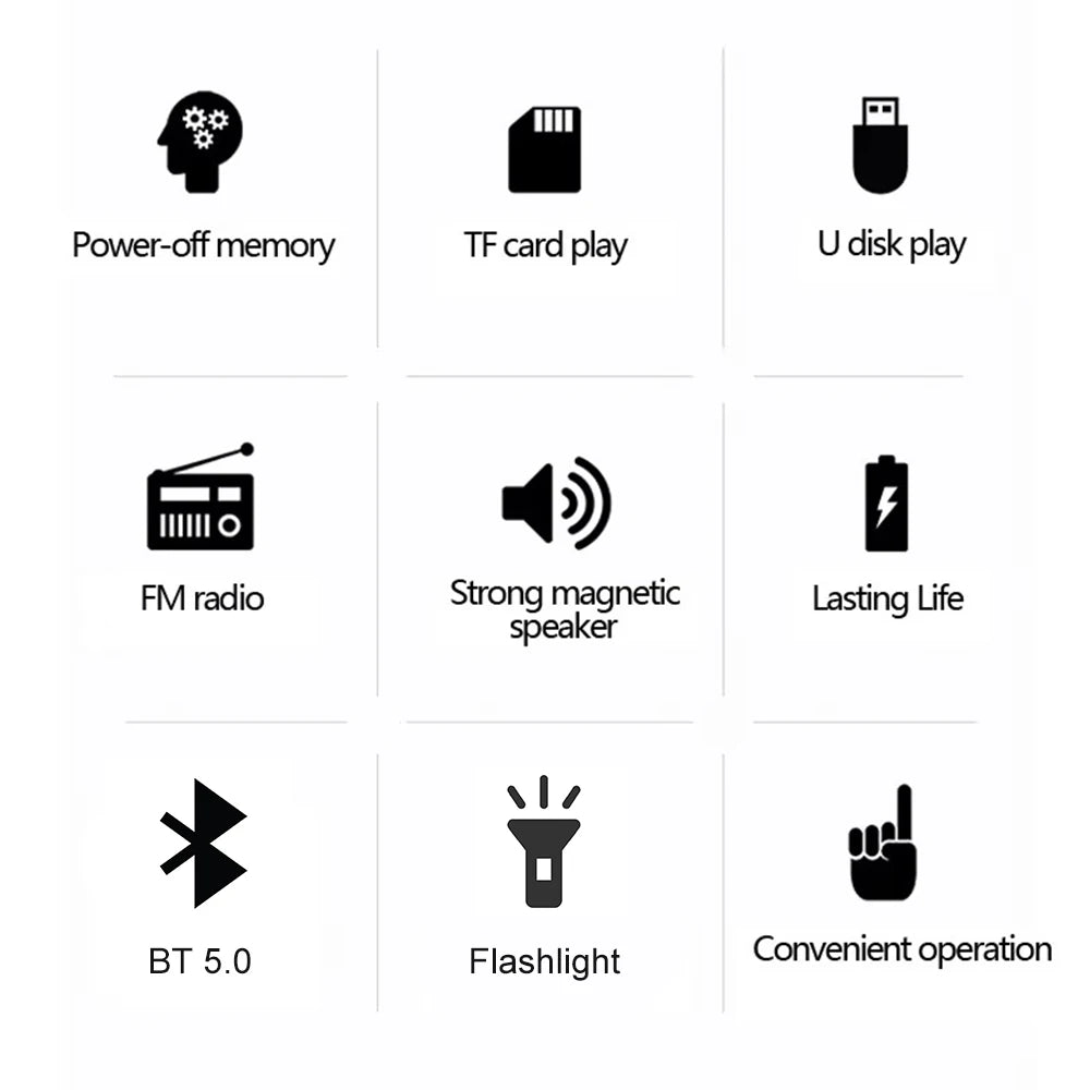 Bluetooth 5.0 FM Radio Portable Speaker with LED Light Support Recording TF Card USB Play Wireless Speaker Radio FM Receiver