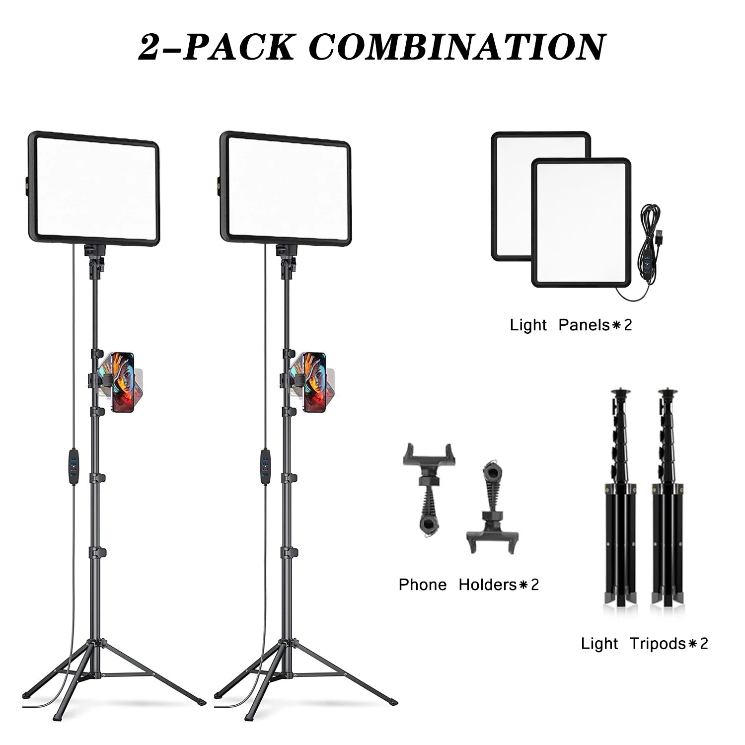 LED Video Light Kit | Adjustable Studio Lighting for Content Creation 2 Pack Combination Tidesmit