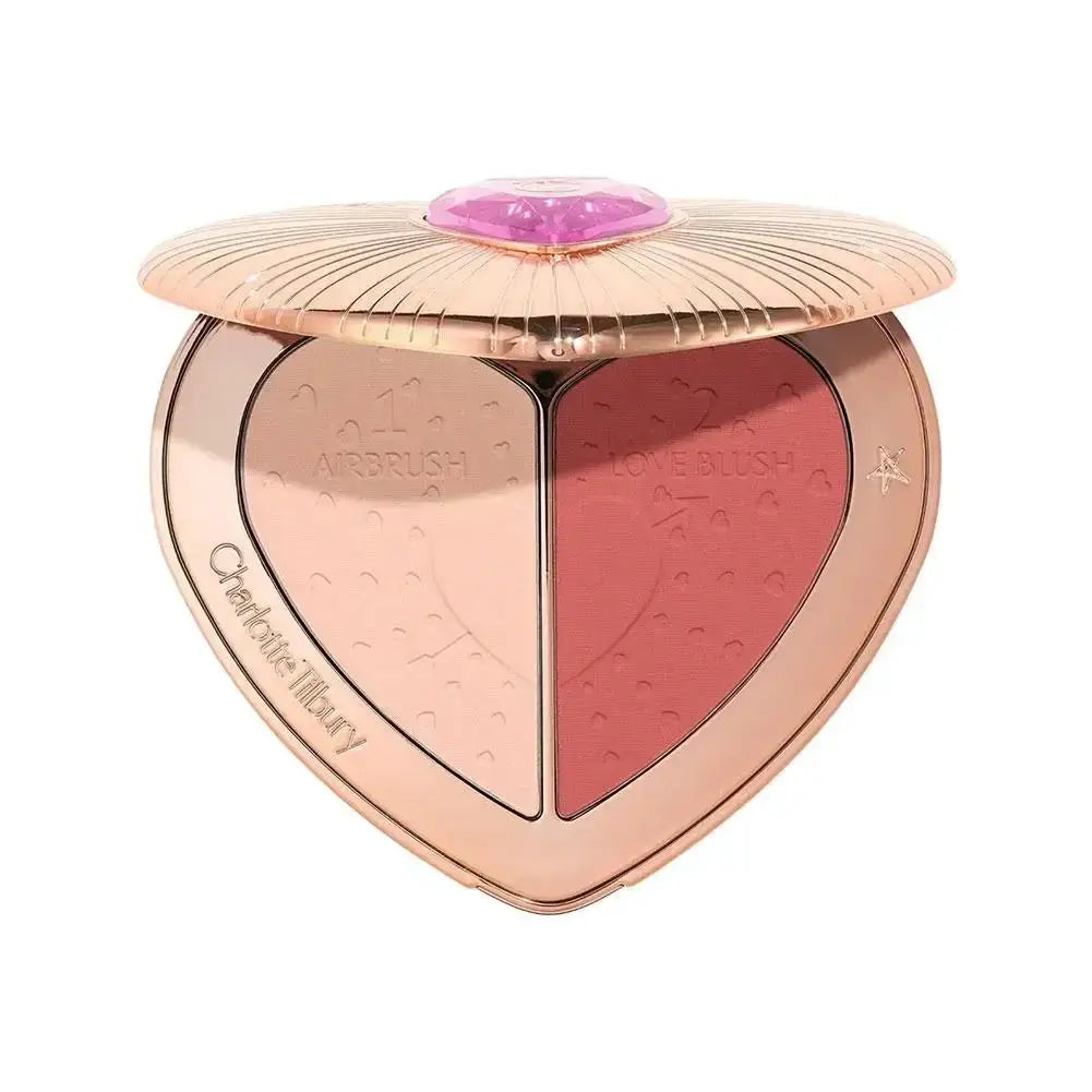 Tidesmit two-color heart blusher powder and eyeshadow palette shade swatch for long-lasting waterproof face makeup