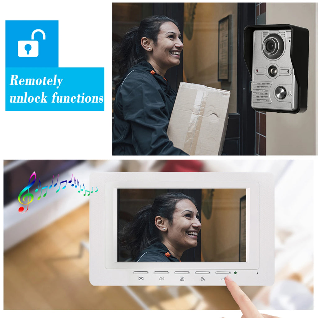 7 inch Wired Video Doorbell Indoor Monitor IR-CUT Outdoor Camera Visual Intercom Two-way Audio Remote Unlock Video Door Phone