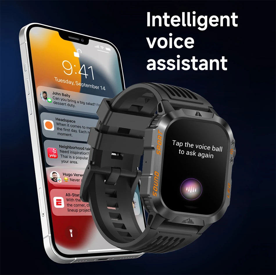 New Military Grade 1200mAh Battery Smartwatch Men 5ATM Waterproof Sports Tracker Flashlight Heart Rate AMOLED Screen Smart Watch