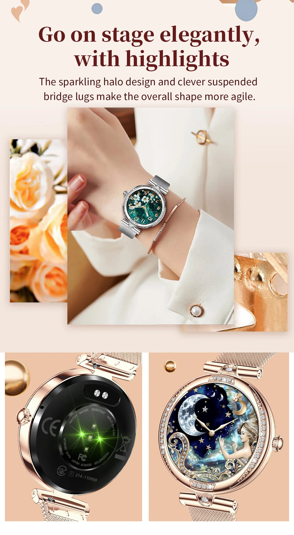 LIGE New Women Smart Watch 1.19 Inch AMOLED Full Touch Screen Sports Fitness Watches Bluetooth Call Digital Smartwatch Lady Gift