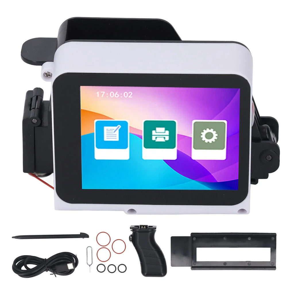 Handheld inkjet printer with touchscreen plus power cord and accessory parts