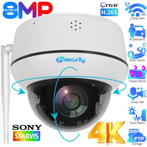 White dome PTZ security camera with wide lens and mount bracket