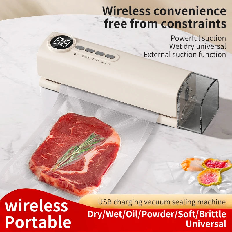 Portable Vacuum Sealer Machine 62kPa Rechargeable Food Vacuum Sealing Machine 150mm Heat Sealer with 3 Temperature Levels