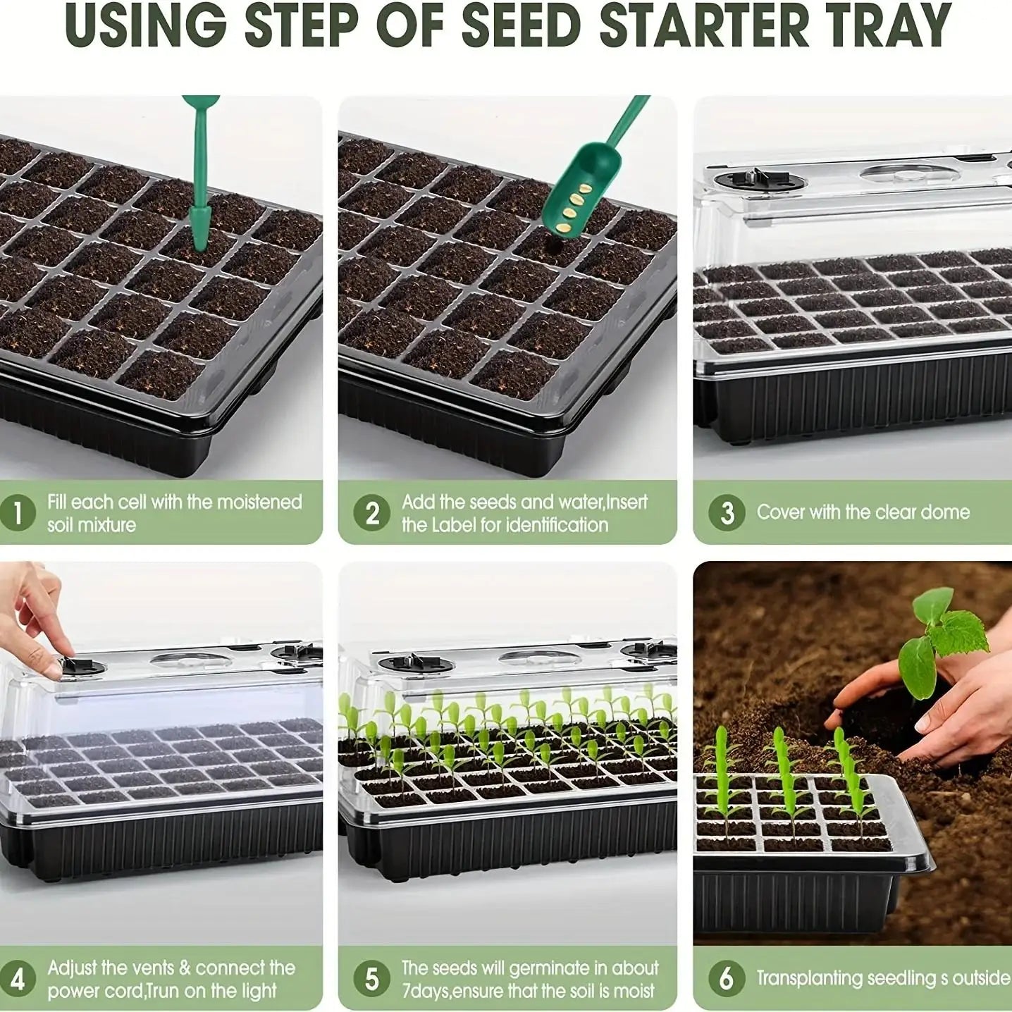 1 Set, Seed Starter Trays With 2 Long Strip Grow Lights, 40 Cells Seed Starter Kit With Humidity Dome For Home Gardene