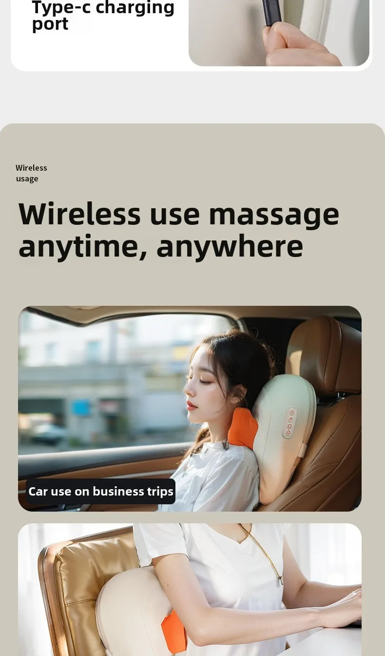 Electric Massager Neck Pillow - Portable Deep Tissue with Heat Therapy Massage Cushion Tidesmit