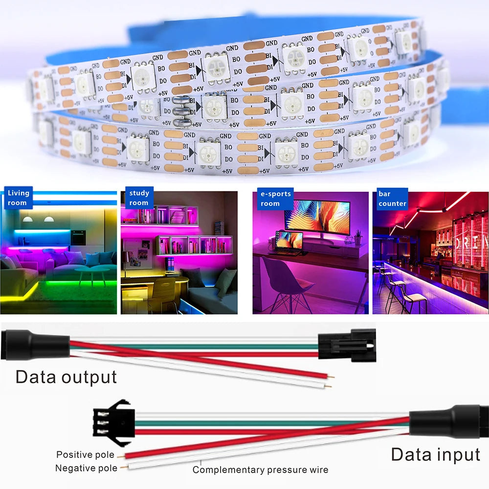 WS2811 WS2812 WS2813 WS2815 DC 5V 12V Color-Changing Addressable and Programmable LED Light Strips for Colorful Lighting