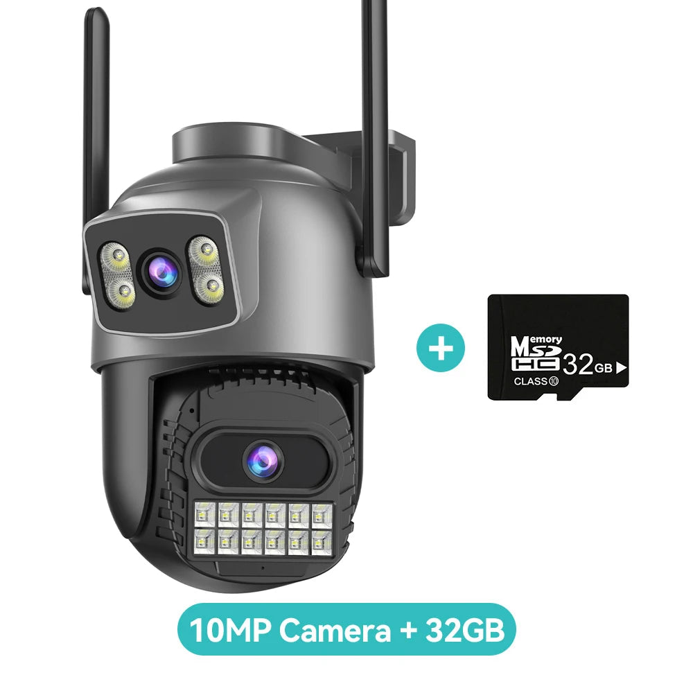 Outdoor PTZ camera with two antennas, three lenses, 10MP and 32GB microSD card