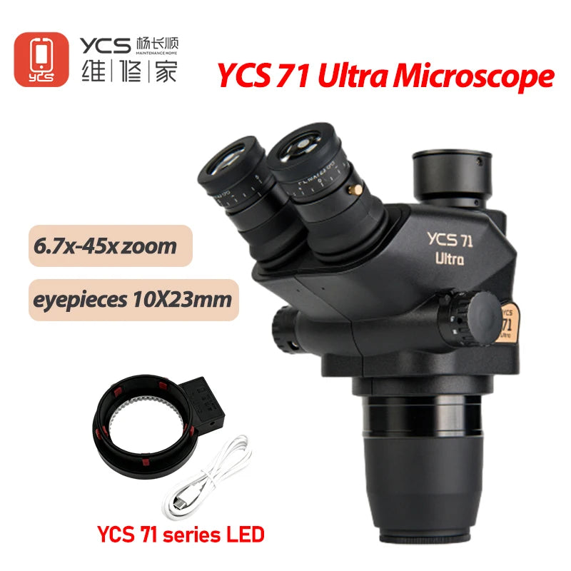 NEW YCS 71 Ultra HD Trinocular Microscope Head 0.67X-45X Zoom for Phone Electronic Repair Microscope Camera