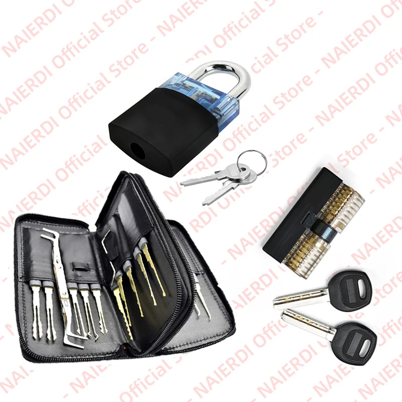 NAIERDI Transparent Practice Lock Tool Set Multifunctional Training Padlock Kit Steel Hand Tools Hardware Repair Tools