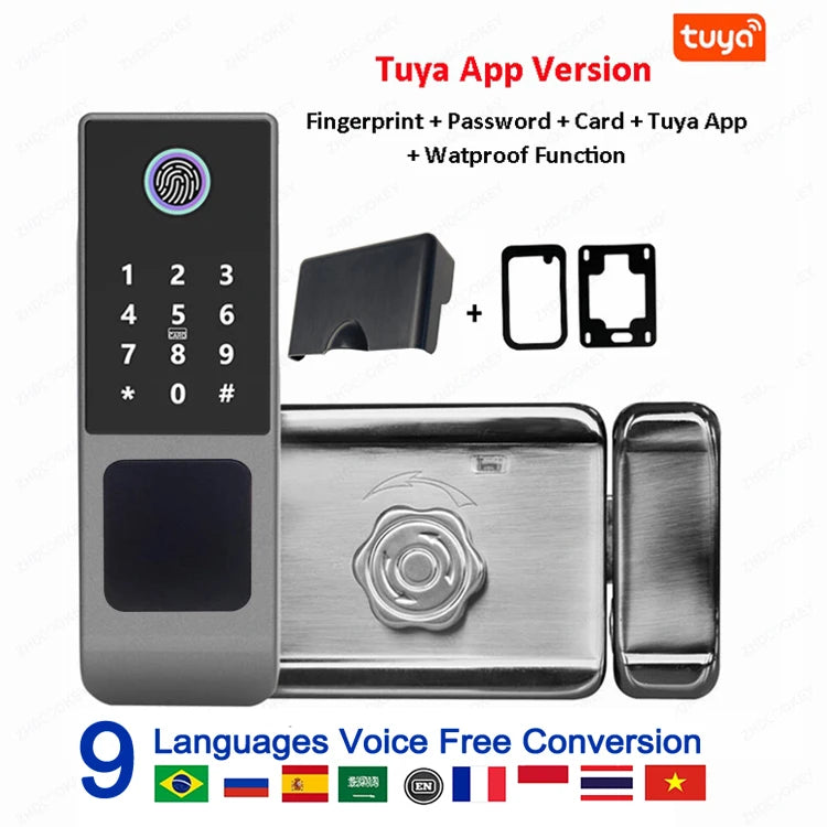 Fingerprint Gate Door Lock TUYA WIFI Outdoor Waterproof Smart Lock With Remote Control TTLOCK App Card Eletronico Digital Lock