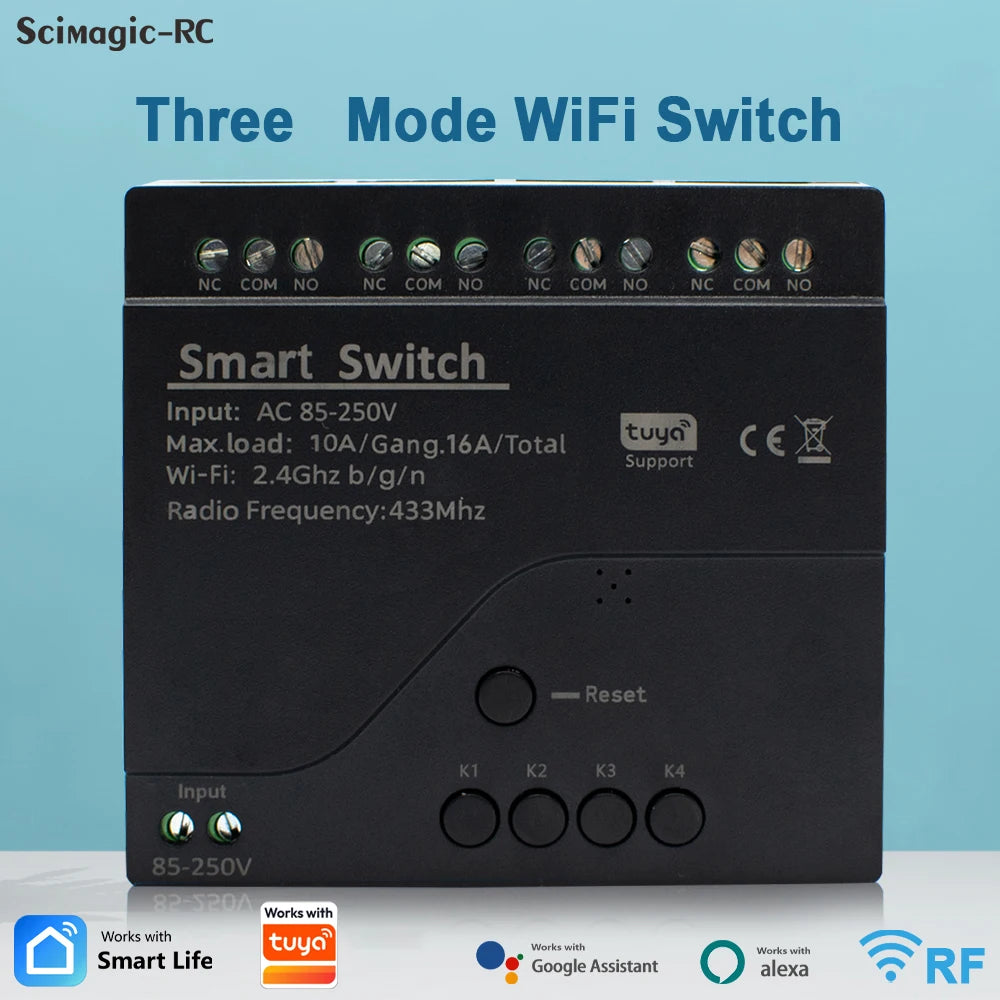 Black Style Tuya 4CH Wifi Smart Home Appliance Control Switch Module 220V 85-250V 10A Relay With Momentary Toggle Interlock Mode