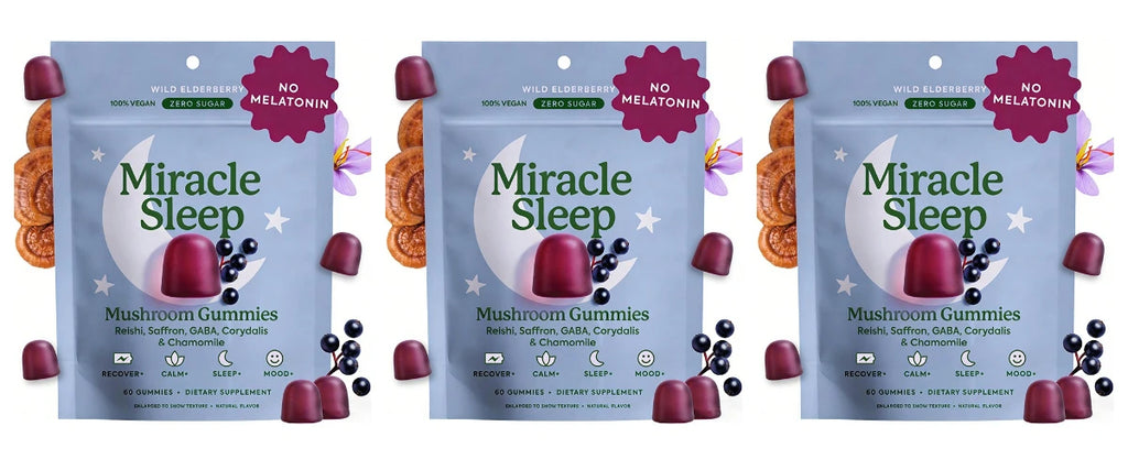 Melatonin-Free Mushroom Sleep Gummies with Reishi, GABA, Saffron & Chamomile, Wild Elderberry, Calm Night Support, 60 Count