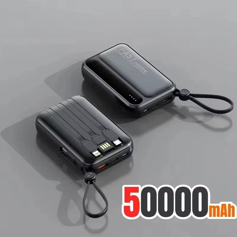 Portable Power Bank with Built-in Cables - Fast Charging 50000mAh Black 50000mah Tidesmit