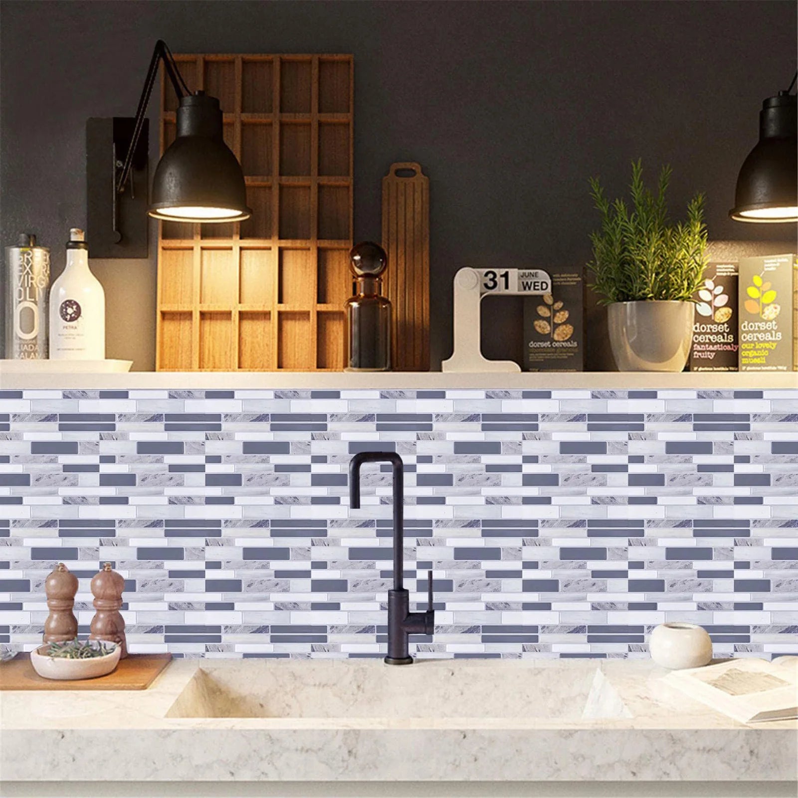 10pcs Self Adhesive Tiles Stickers Marble Mosaic Embossing Tile Stickers Kitchen Bathroom Waterproof  Wall Decals Decoration ﻿