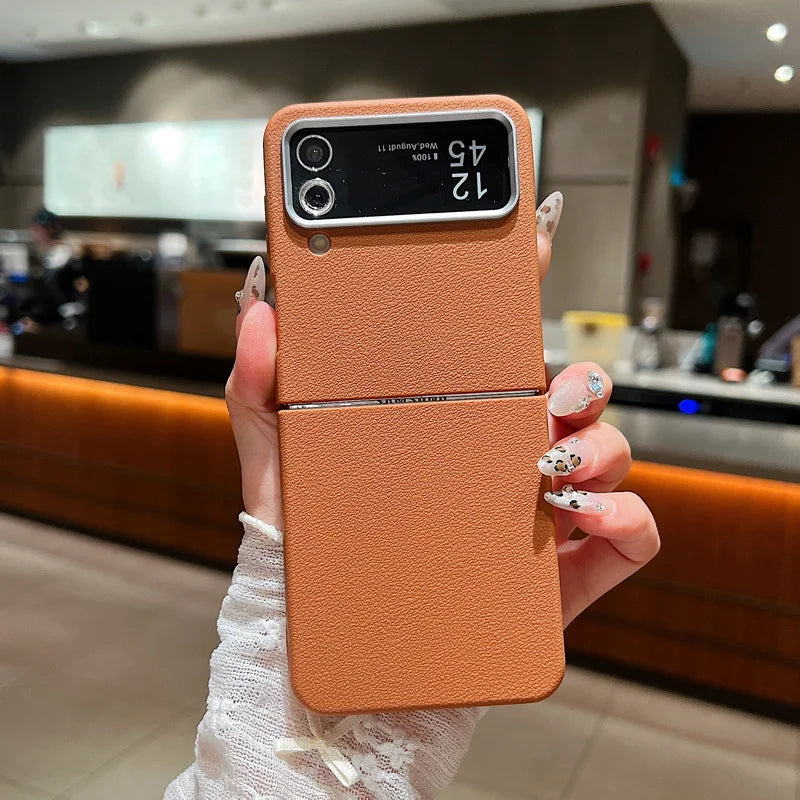 Samsung Galaxy Z Flip 7 Leather Case | Military-Grade Shockproof Cover Brown Tidesmit