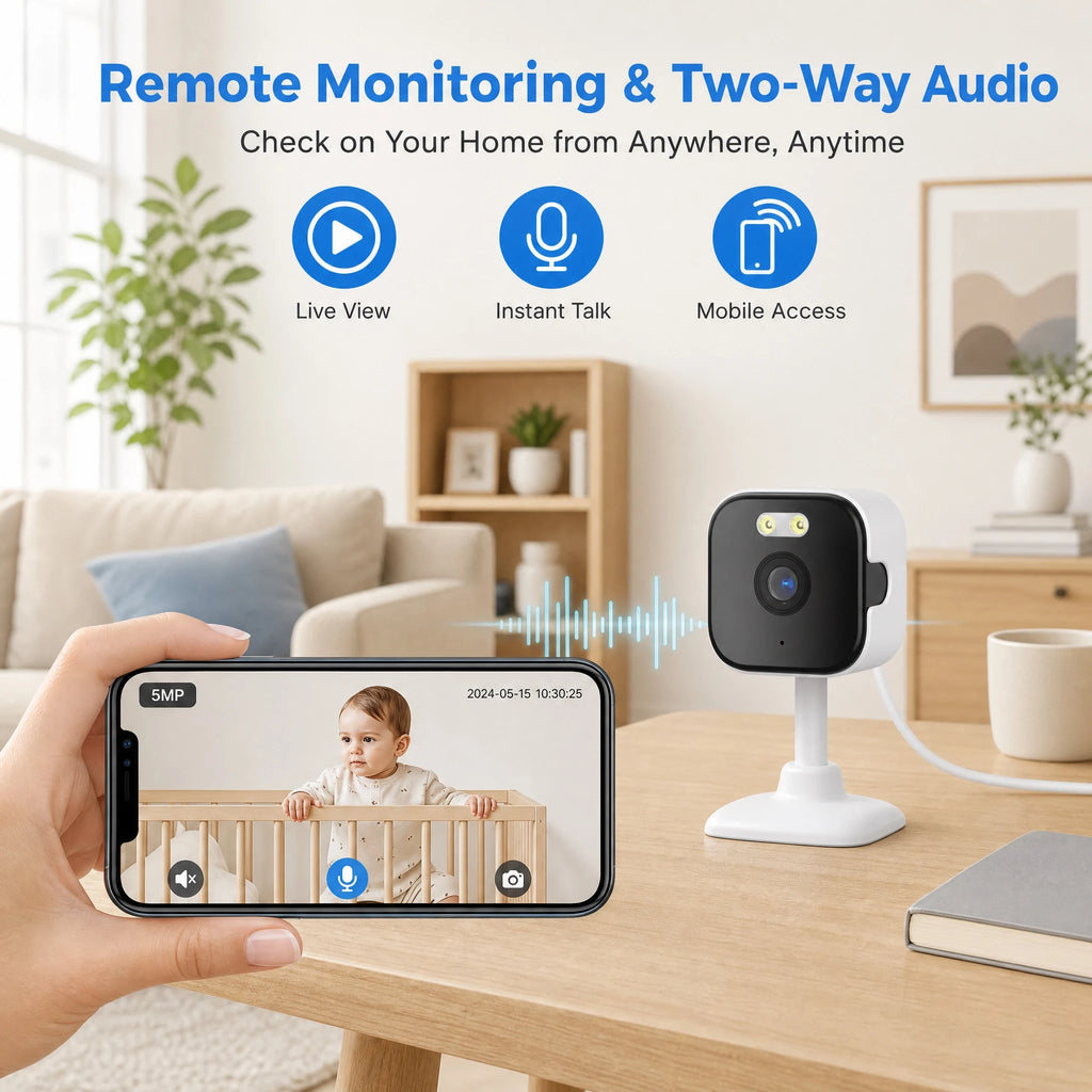 OKAM PRO APP Home Camera HD 5MP Mini WiFi Indoor Camera with Human Detection 5X ZOOM Baby Monitor 24/7 Video Record CCTV