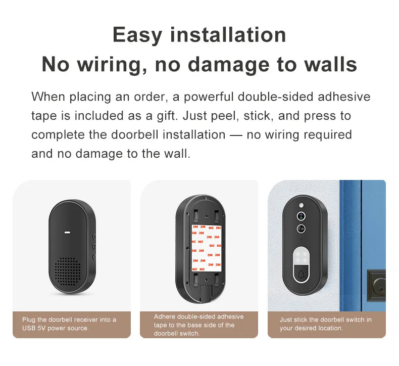 Tuya 1080P HD Wireless WiFi Video Doorbell Smart Home Security Camera Two Way Audio Night Vision Motion Detection IP65Waterproof