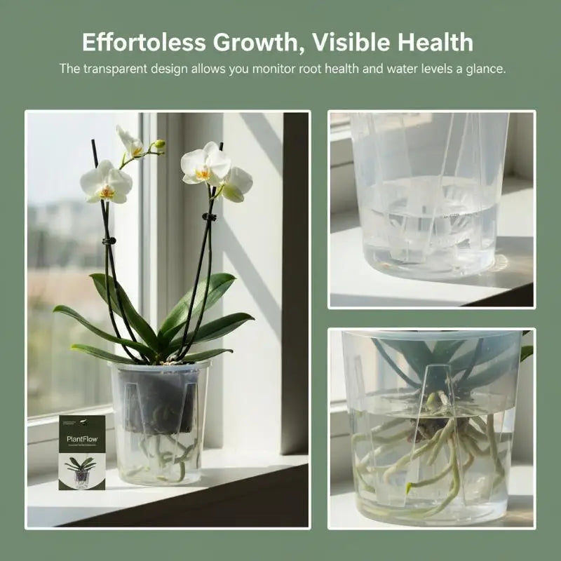 Transparent double-layer self-watering planter pot with inner reservoir