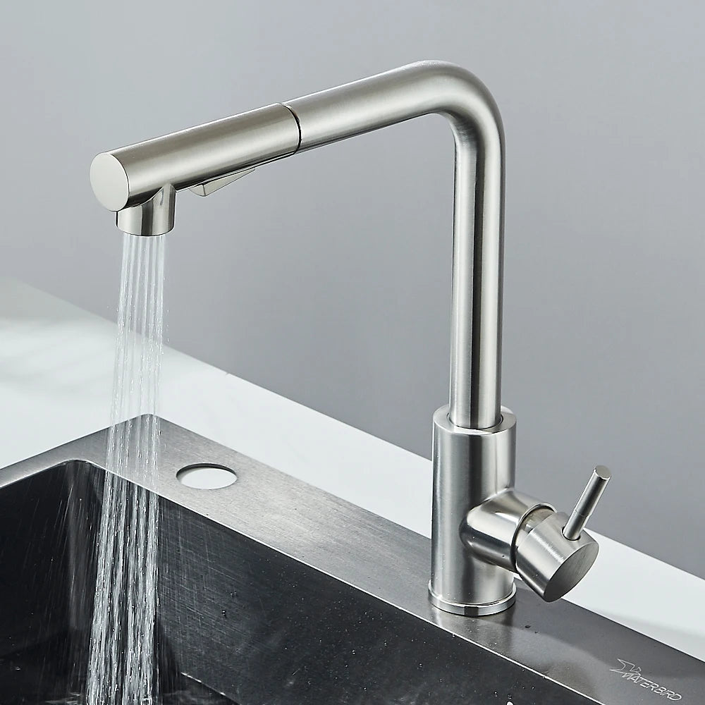 Pull Out Kitchen Sink Faucet Two Model Stream Sprayer Nozzle Stainless Steel Hot Cold Wate Mixer Tap Deck Single-hole Installation Kitchen Accessories