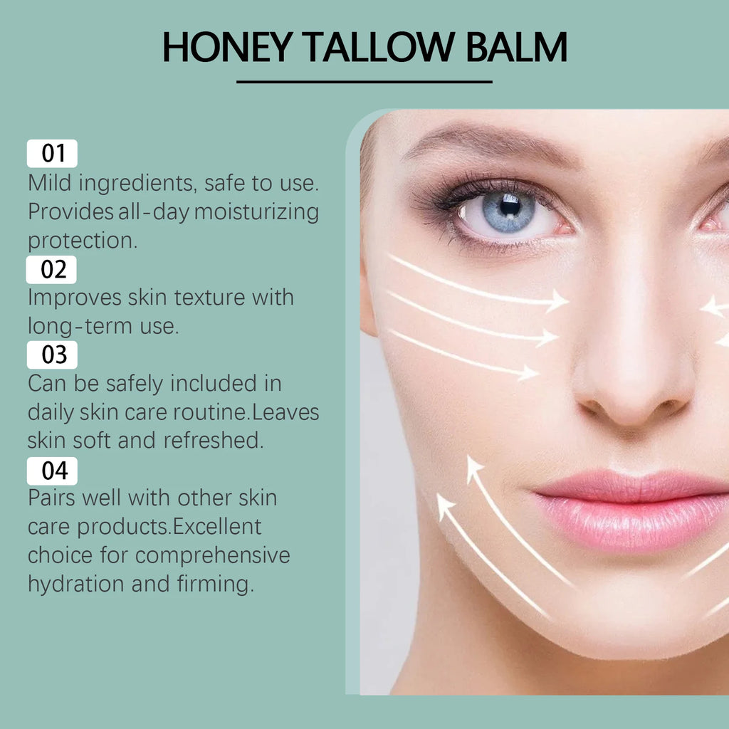 Beef Tallow Honey Face Cream Moisturizing Hydrating Nourishing For Dry Skin Gentle Skin Friendly Daily Facial Care All Skin 60G