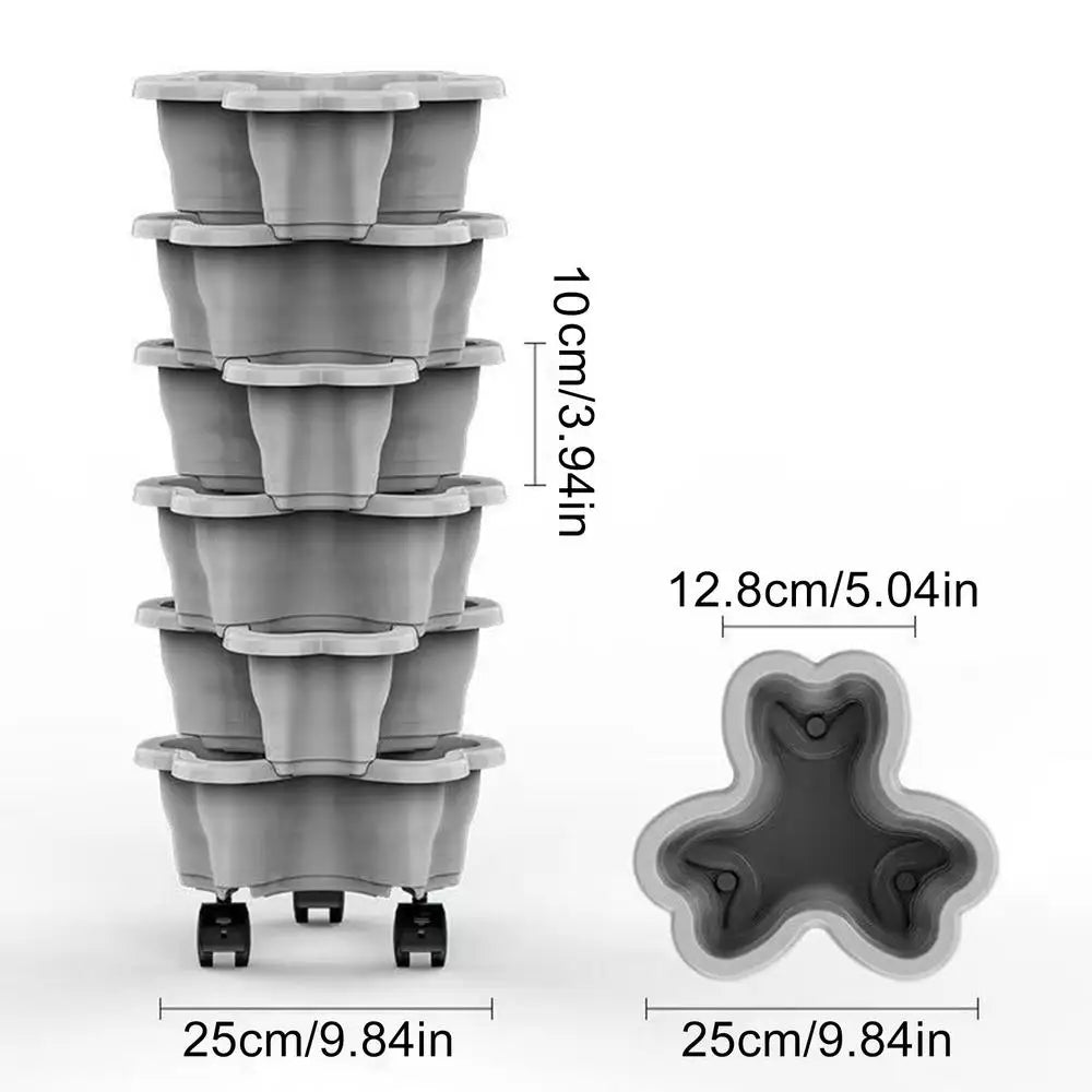 6-Tier Plastic Stackable Vertical Flower Pot Garden Planter Tower With Movable Casters For Strawberry Vegetable Frame Growing