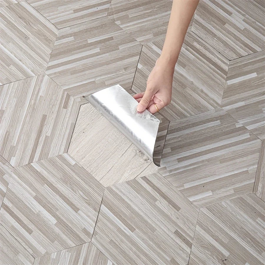 Hexagon Wood Grain Peel and Stick Floor Tiles Self Adhesive Waterproof Vinyl Wall Tile for Kitchen Bathroom Living Room Bedroom