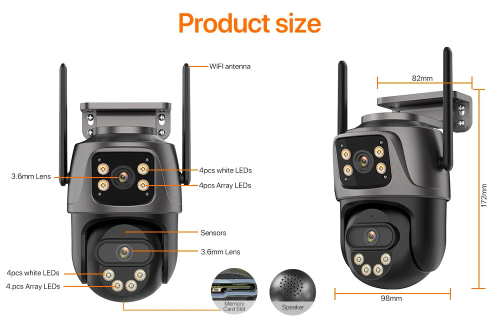 WONSDAR Outdoor 4G SIM Card IP Camera Dual Screen Outdoor  PTZ Camera Auto Tracking Security Video Surveillance ICSEE