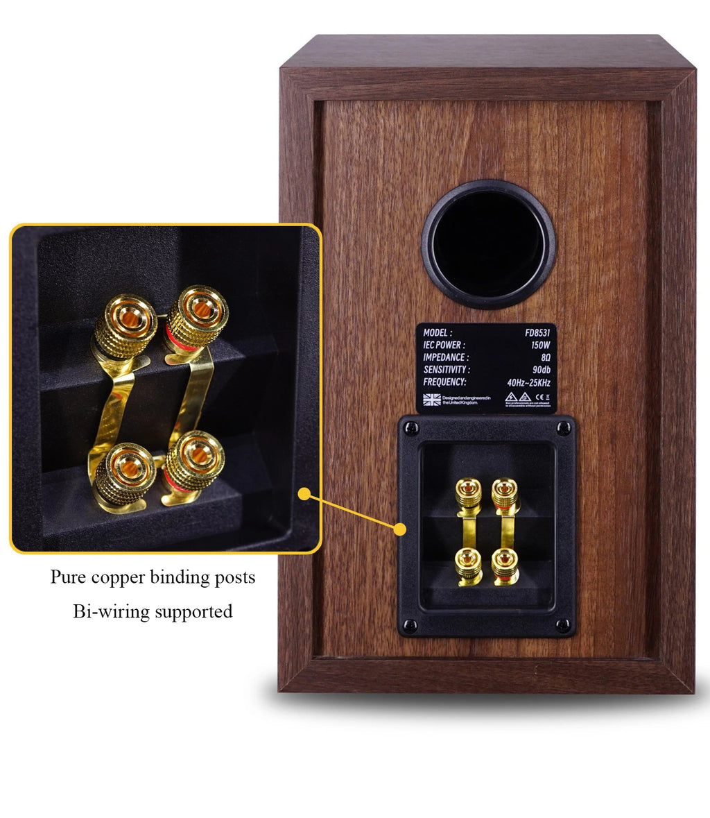 High-end 6.5-inch HIFI Passive Bookshelf Speaker 2-way Crossover Bi-wiring Connection 150W High-fidelity Wooden Audio Speaker