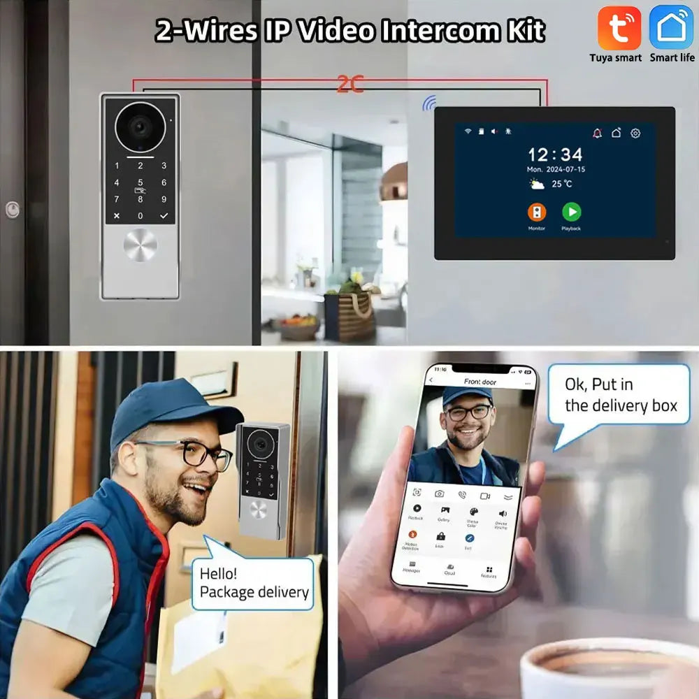 7inch Visiophone 2 Wire Video Porter Doorbell Camera WiFi Intercom System Wireless Video Ringtone Doorphone Tuya Password Unlock