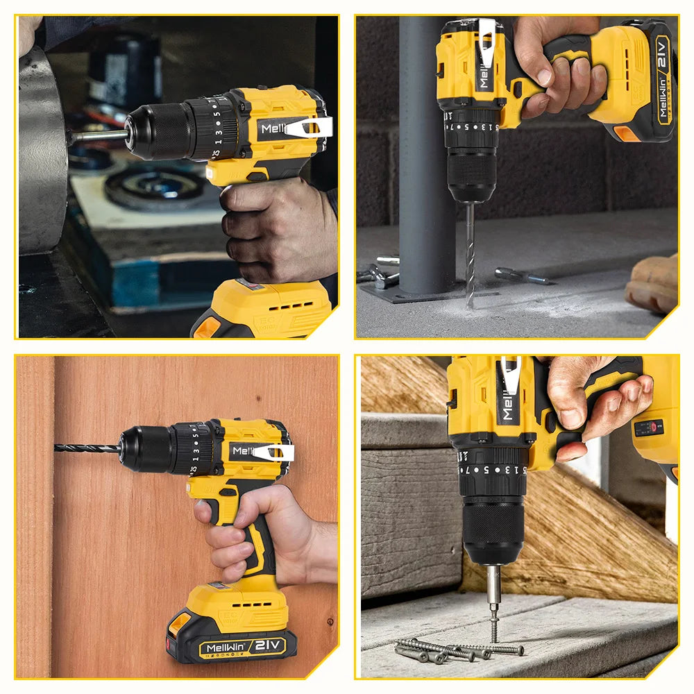 MELLWIN 480N.M Brushless Electric Impact Drill 3IN1 Handheld Electric Flat Drill Screwdriver For Makita 18V Battery Pin