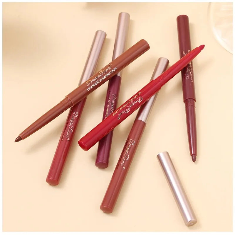 Set of waterproof, velvet matte lip liner pens in various nude and red shades for smooth, long-lasting lip makeup.