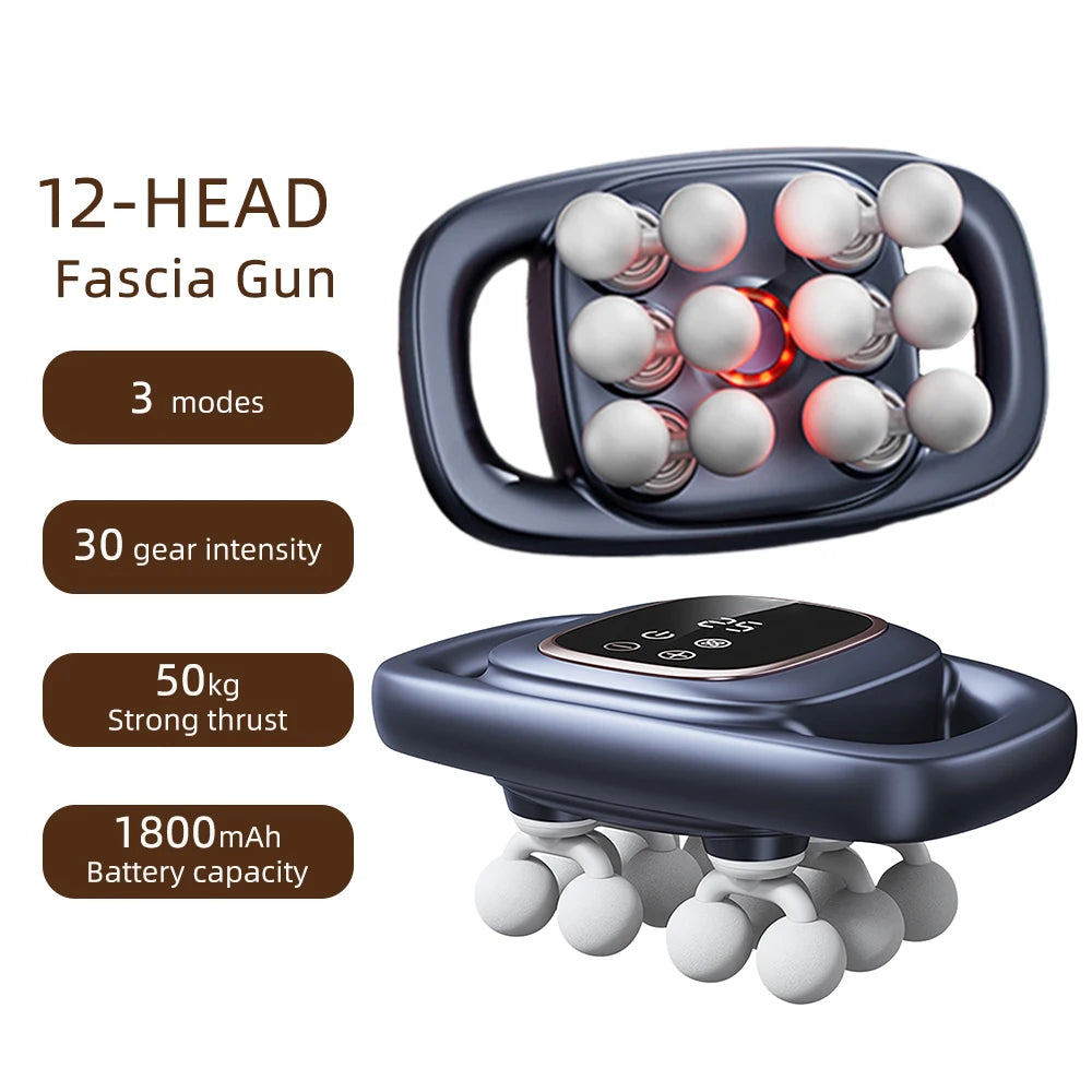 Deep Tissue Massage Gun with 99 Speed Settings and Heat Therapy Back Massage Instrument 12 head Tidesmit