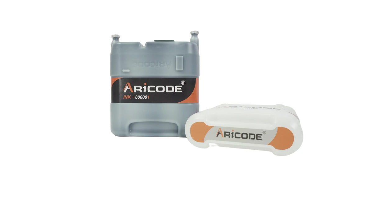 Ink cartridge for continuous inkjet printer with gray and orange label