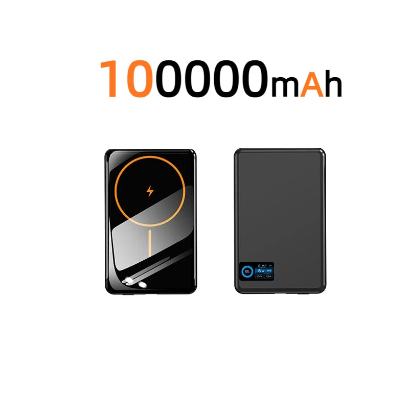 Magnetic Fast Charging Power Bank - High Capacity Travel Battery Pack Black 100000mAh Tidesmit