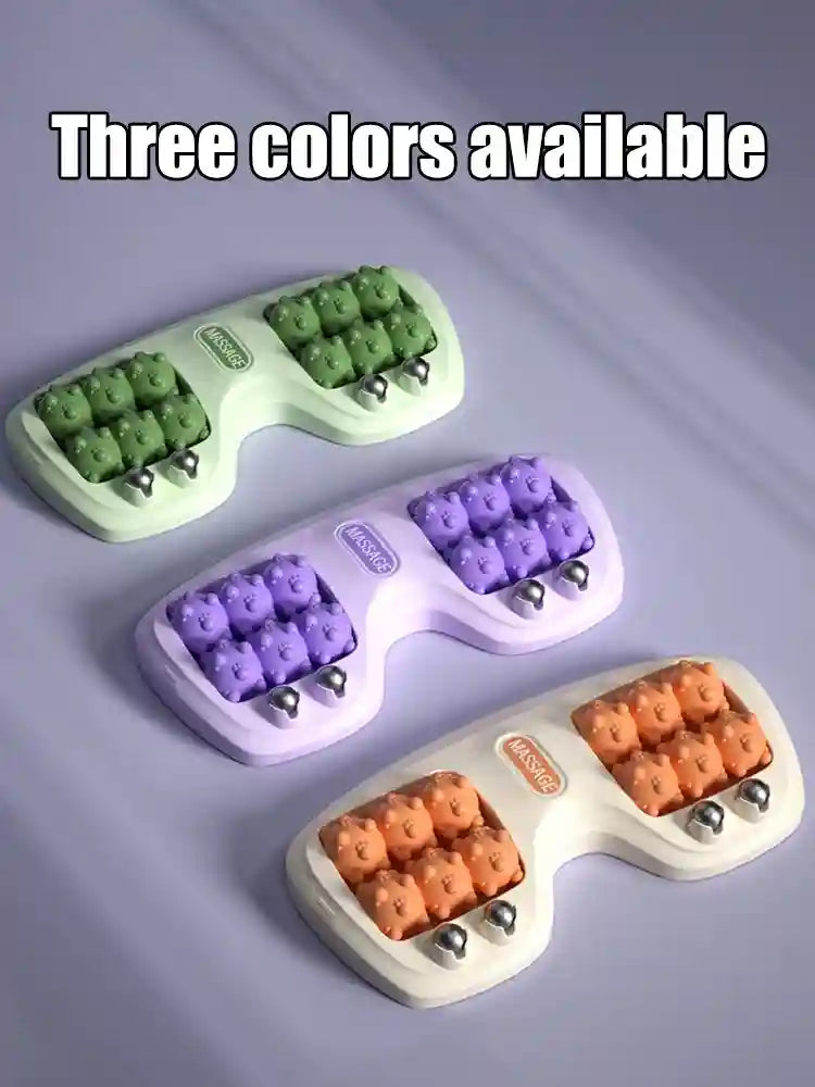 Three-color magnetic bead foot roller massagers for multi-point acupressure therapy and relaxation.