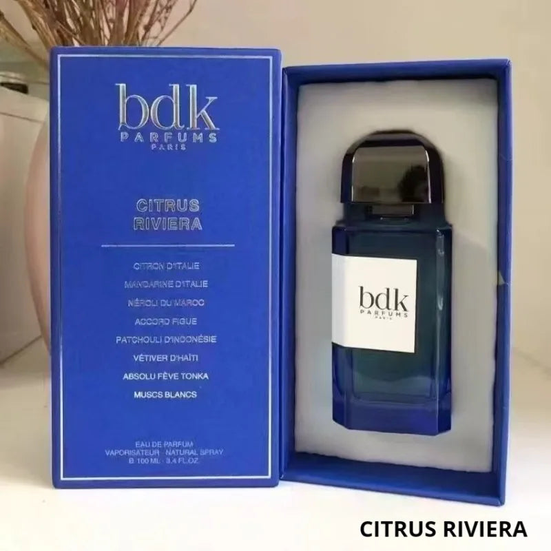BDK Parfums Citrus Riviera Eau de Parfum 100ml. Unisex niche citrus scent, blue glass bottle, notes of fig and neroli.