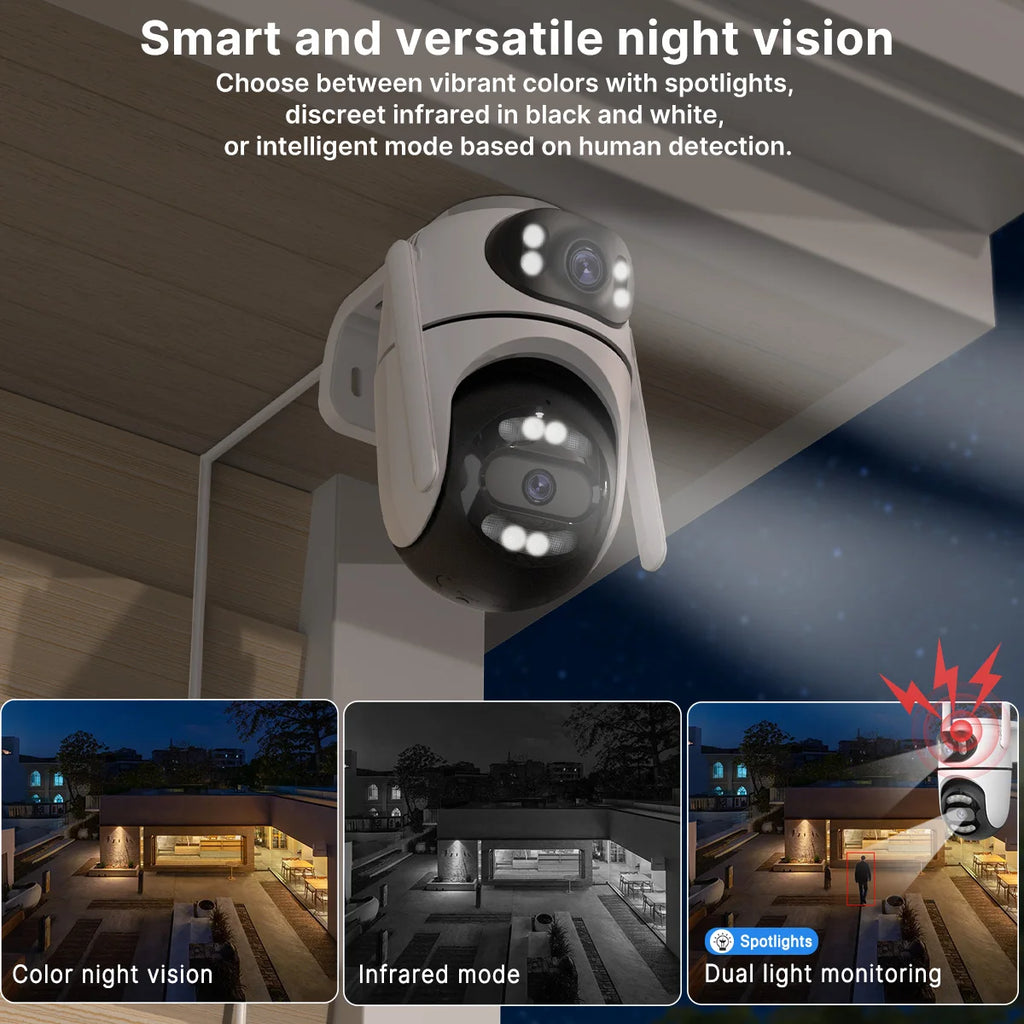 8MP 4K HD Wifi PTZ Camera iCsee APP Dual Lens Dual Screens Video Surveillance IP Camera Ai Tracking Outdoor Home Security CCTV