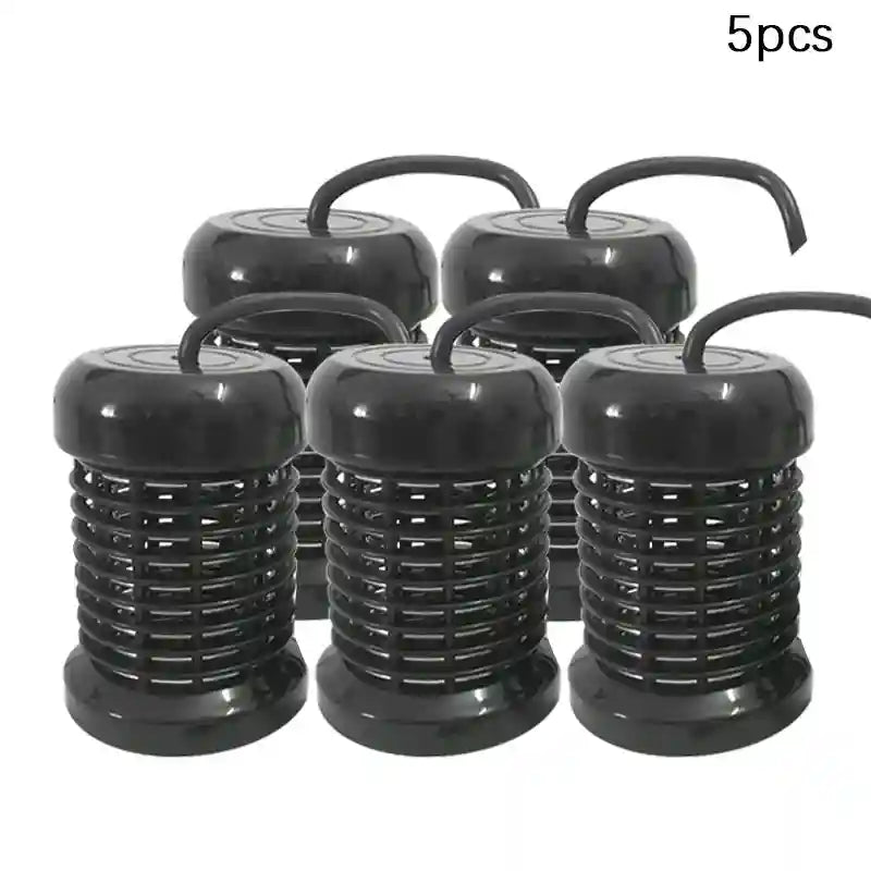 Set of 5 black ionic detox foot bath array heads for spa spa machines, cylindrical plastic design with power cords.