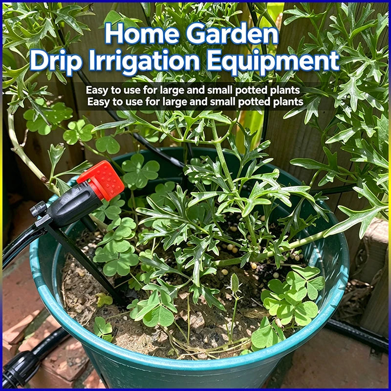4/7mm LDPE Drip Tubing Kit PP Adjustable Red Cap Dripper + Y Shape Ground Stake DIY Garden Micro Irrigation Watering Accessories