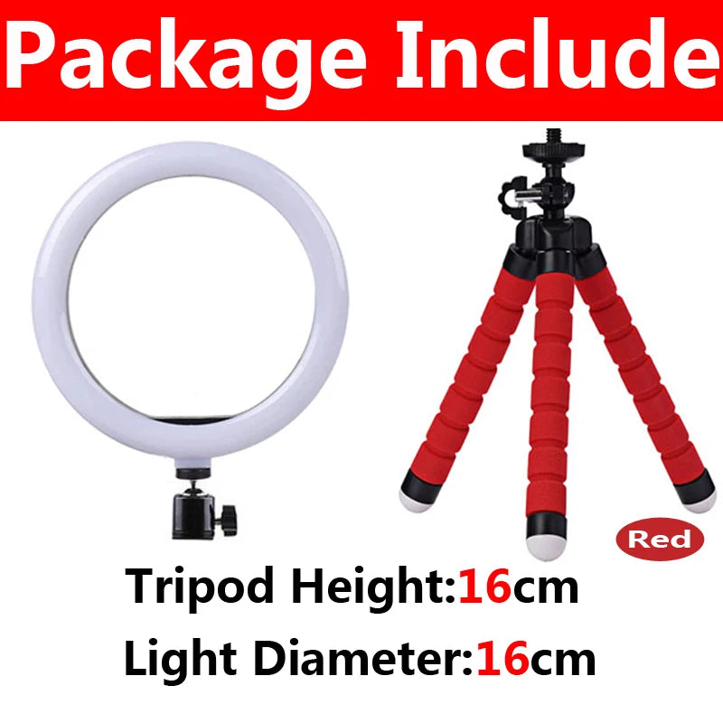 10-Inch LED Ring Light with Tripod – Adjustable Content Creation Lighting A-16cm Red Tidesmit